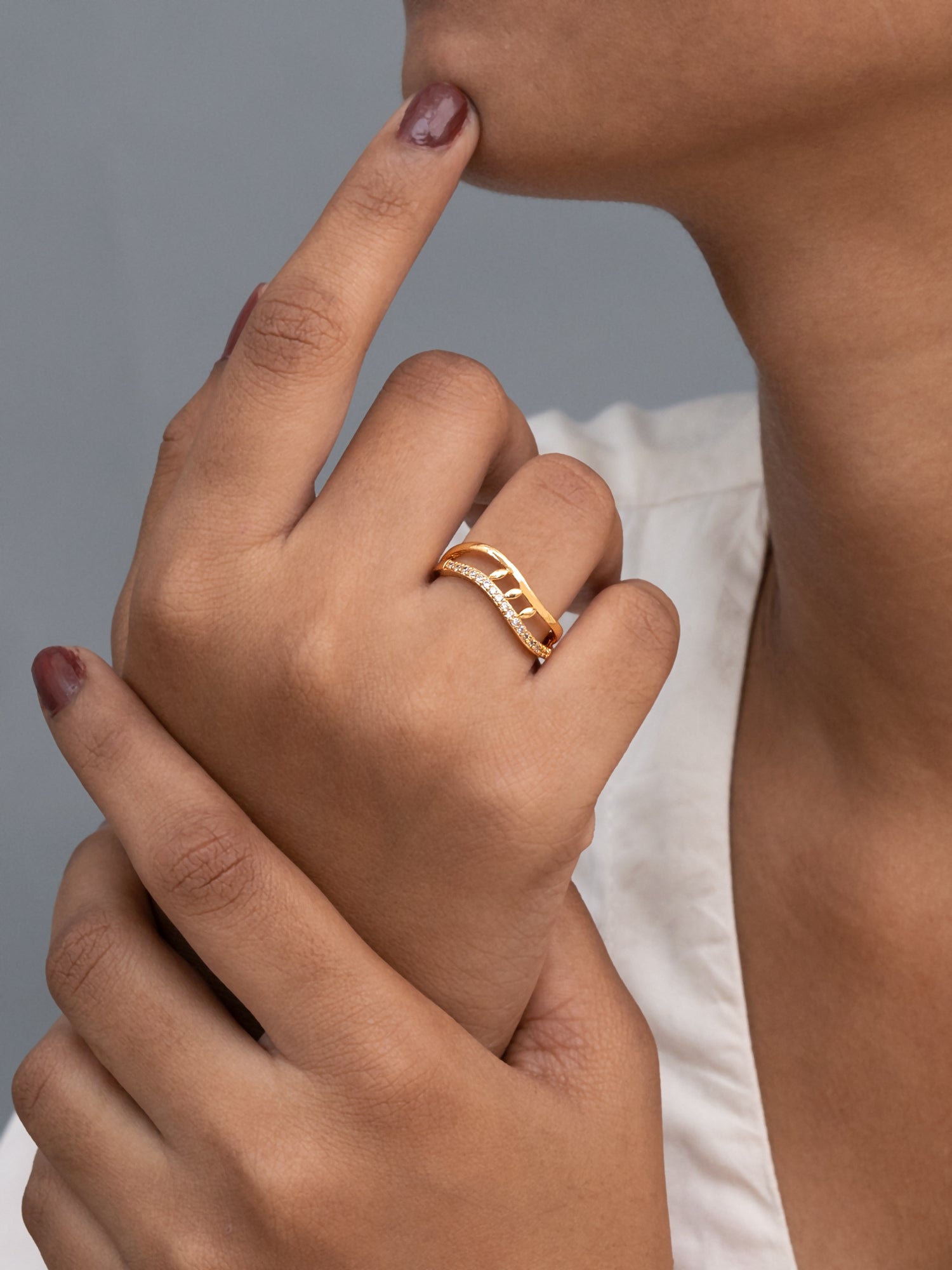 Artklim Gold-Plated Wave Elegance Anti-Tarnish Ring