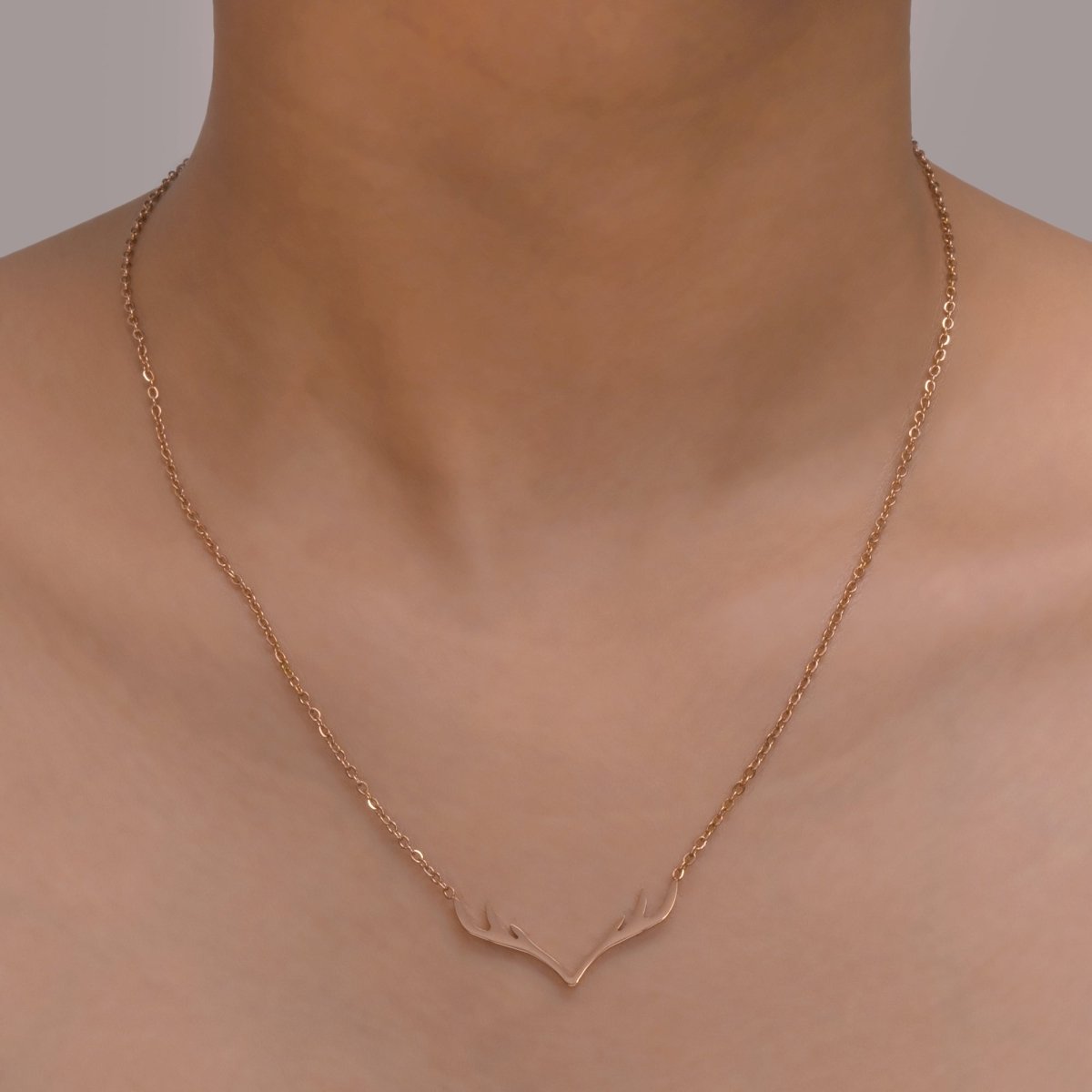 Artklim Rose Gold Minimal Antlers Pendant Necklace