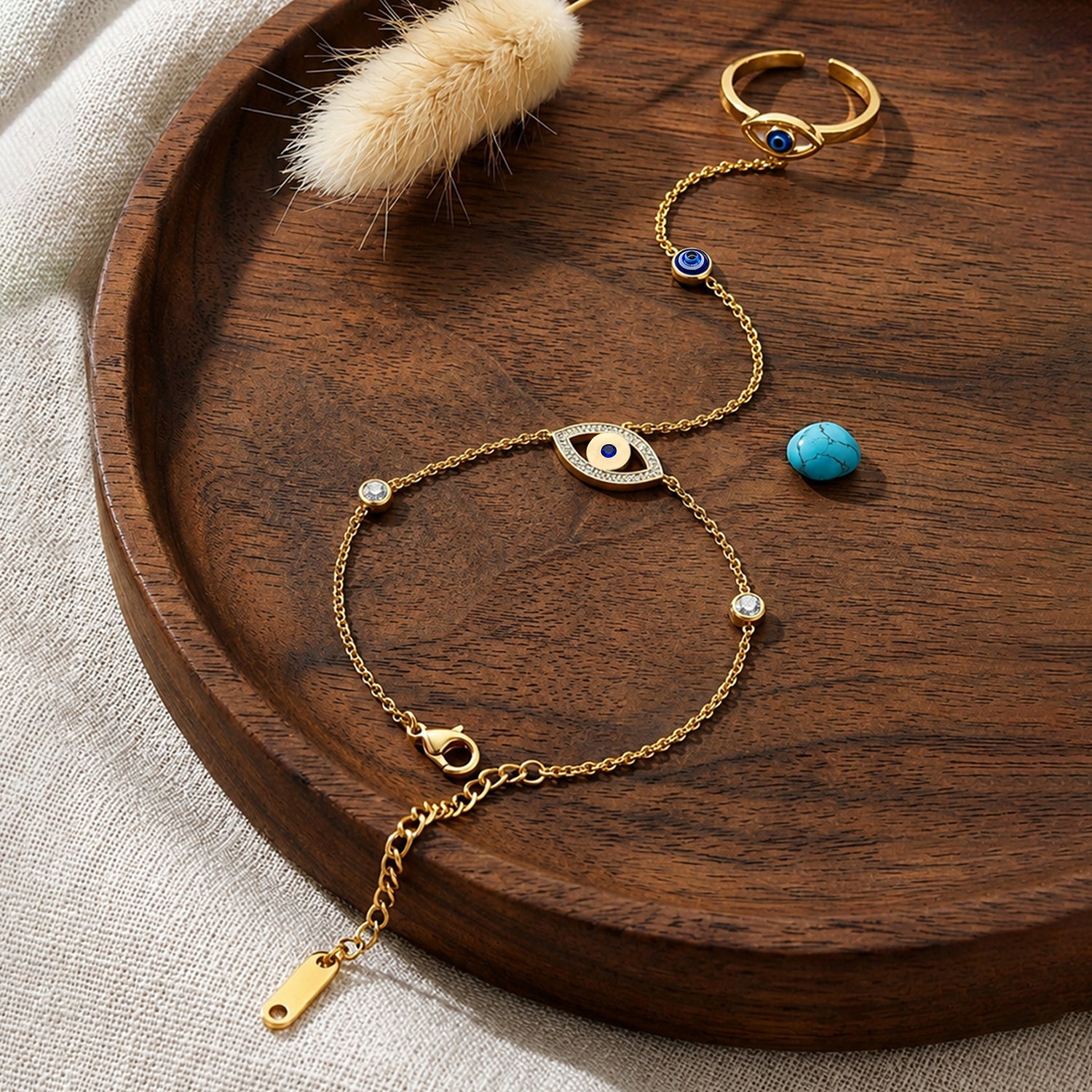Artklim Evil Eye Charm Anti-Tarnish Ring Bracelet