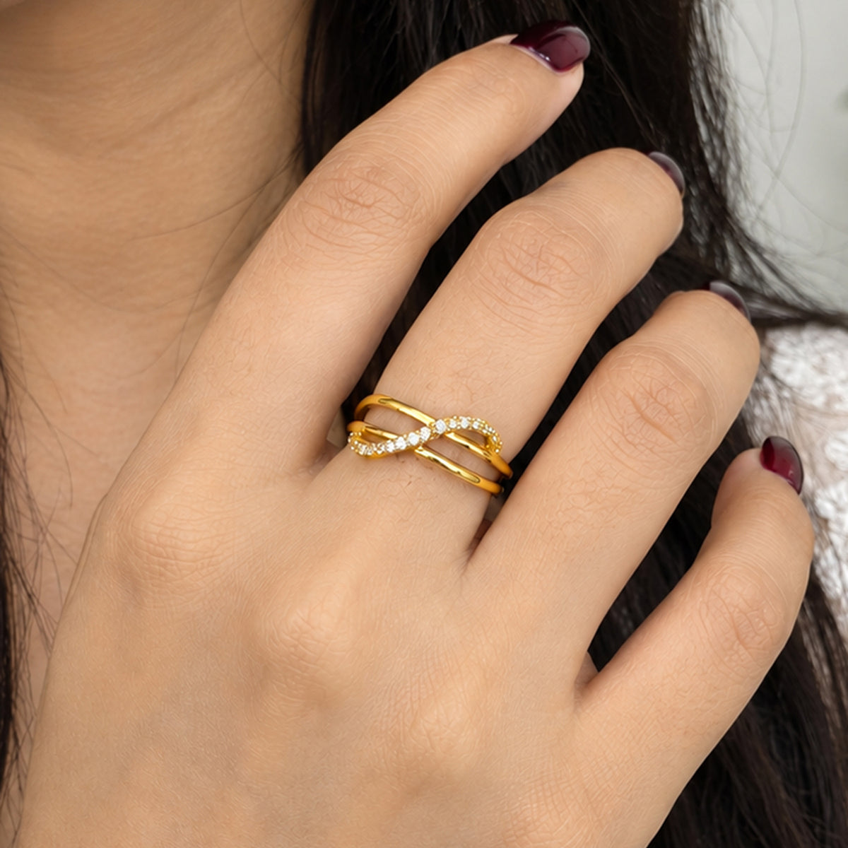 Artklim Elegant Infinity Crystal Gold-Tone Statement Anti-Tarnish Ring