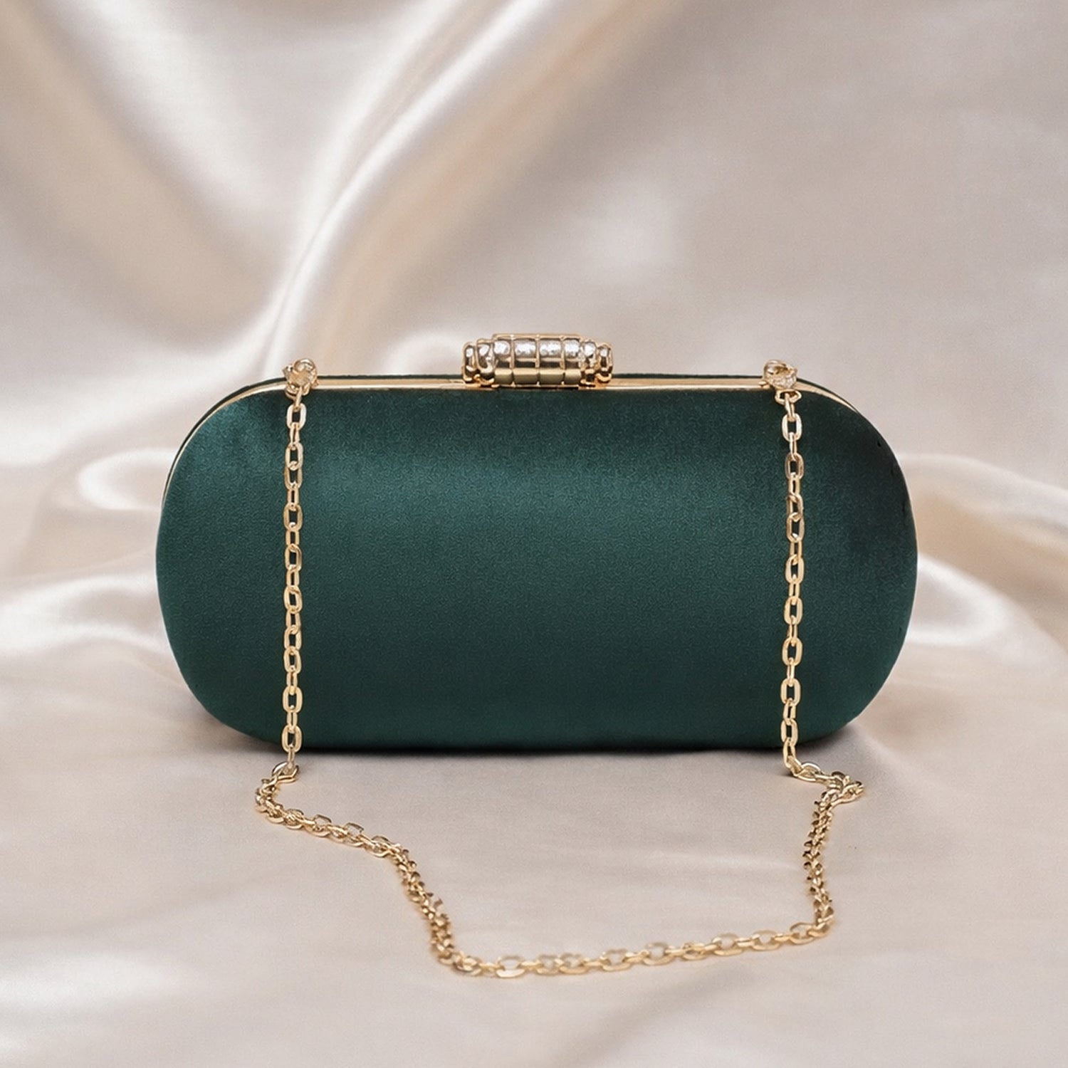 Artklim Dark Green Base Plain Velvet Fabric Clutch