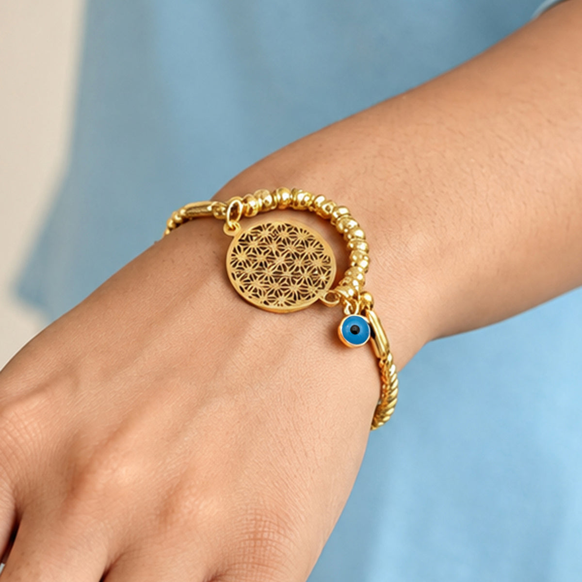 Artklim Floral Evil Eye Charm Anti-Tarnish Bracelet
