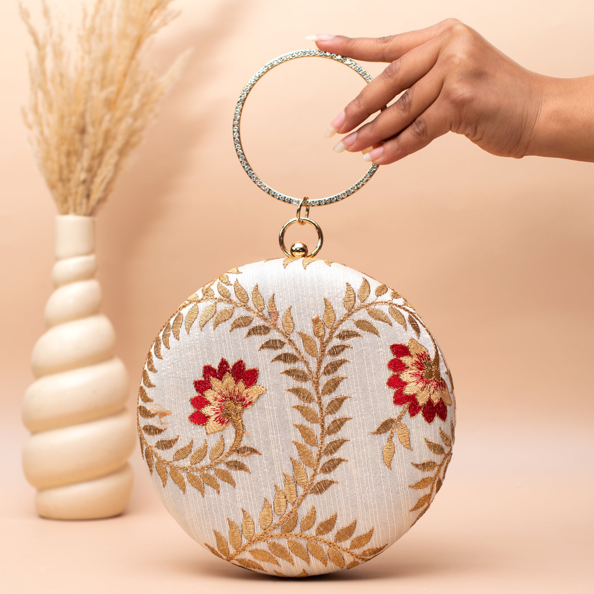 Artklim Golden Bloom Round  Embroidery Clutch