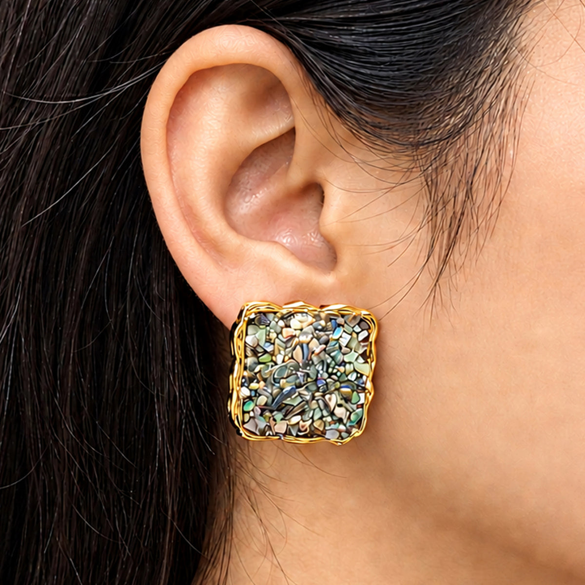 Artklim Elegant Multicolor Mosaic Gold-Tone Anti-Tarnish Earring
