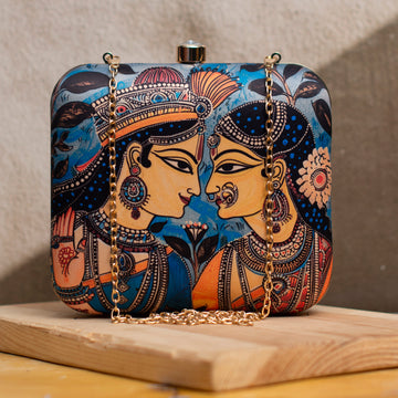 Madhubani Radha Krishna Printed Clutch