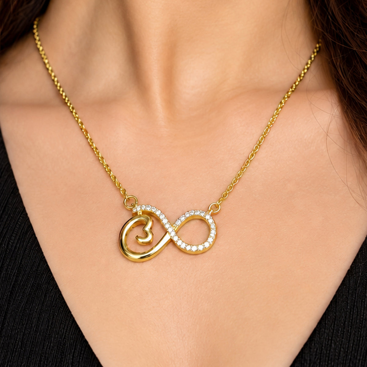 Artklim Luxe Heart Infinity Crystal Gold-Tone Anti-Tarnish Pendant Necklace