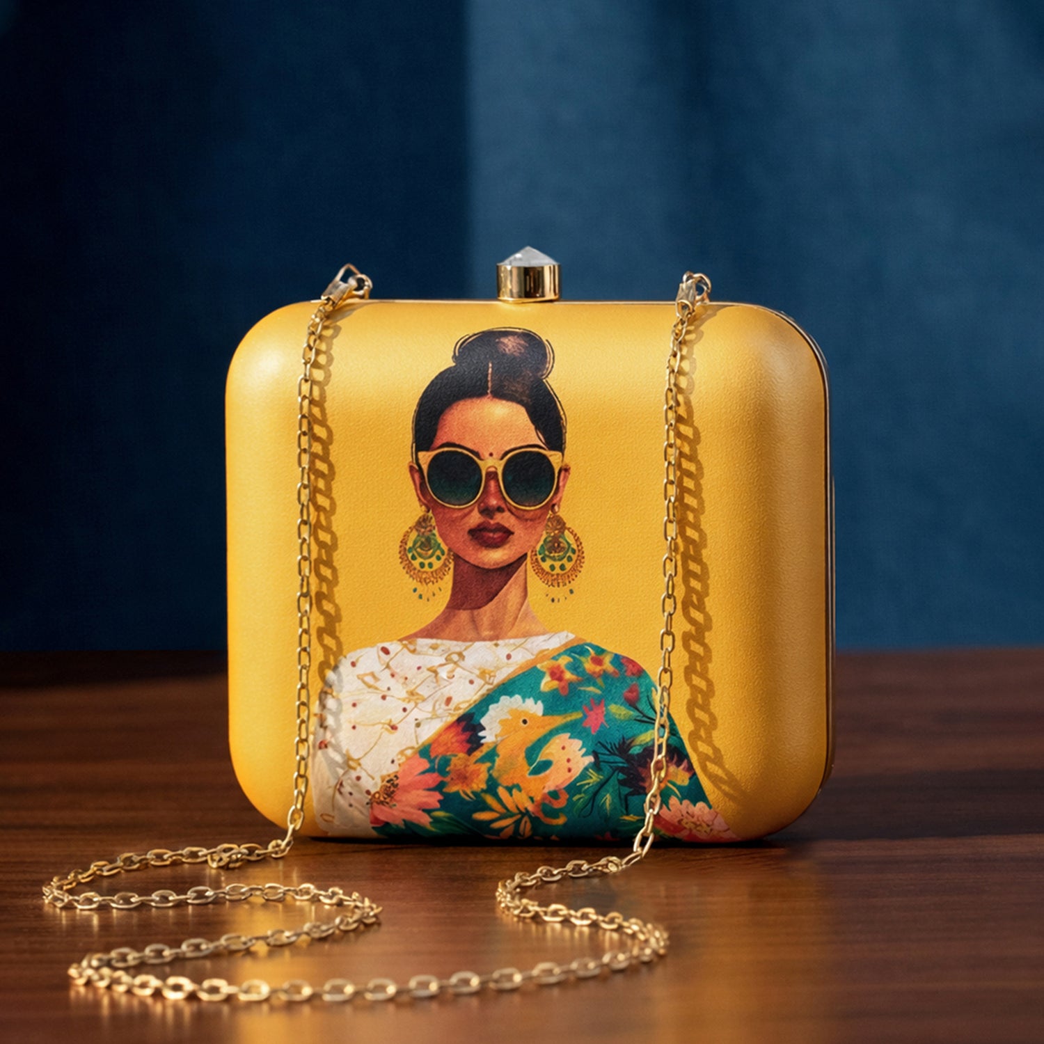 Yellow Based Classy Women Printed Clutch