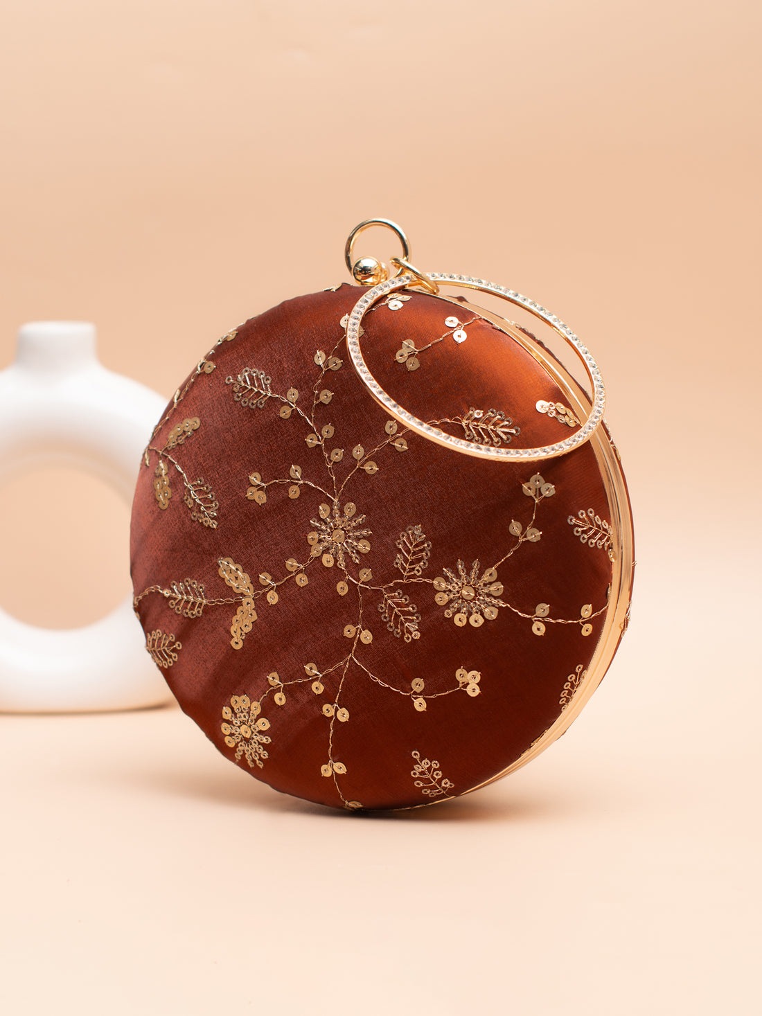 Artklim Copper Brown with Golden Floral Embroidery