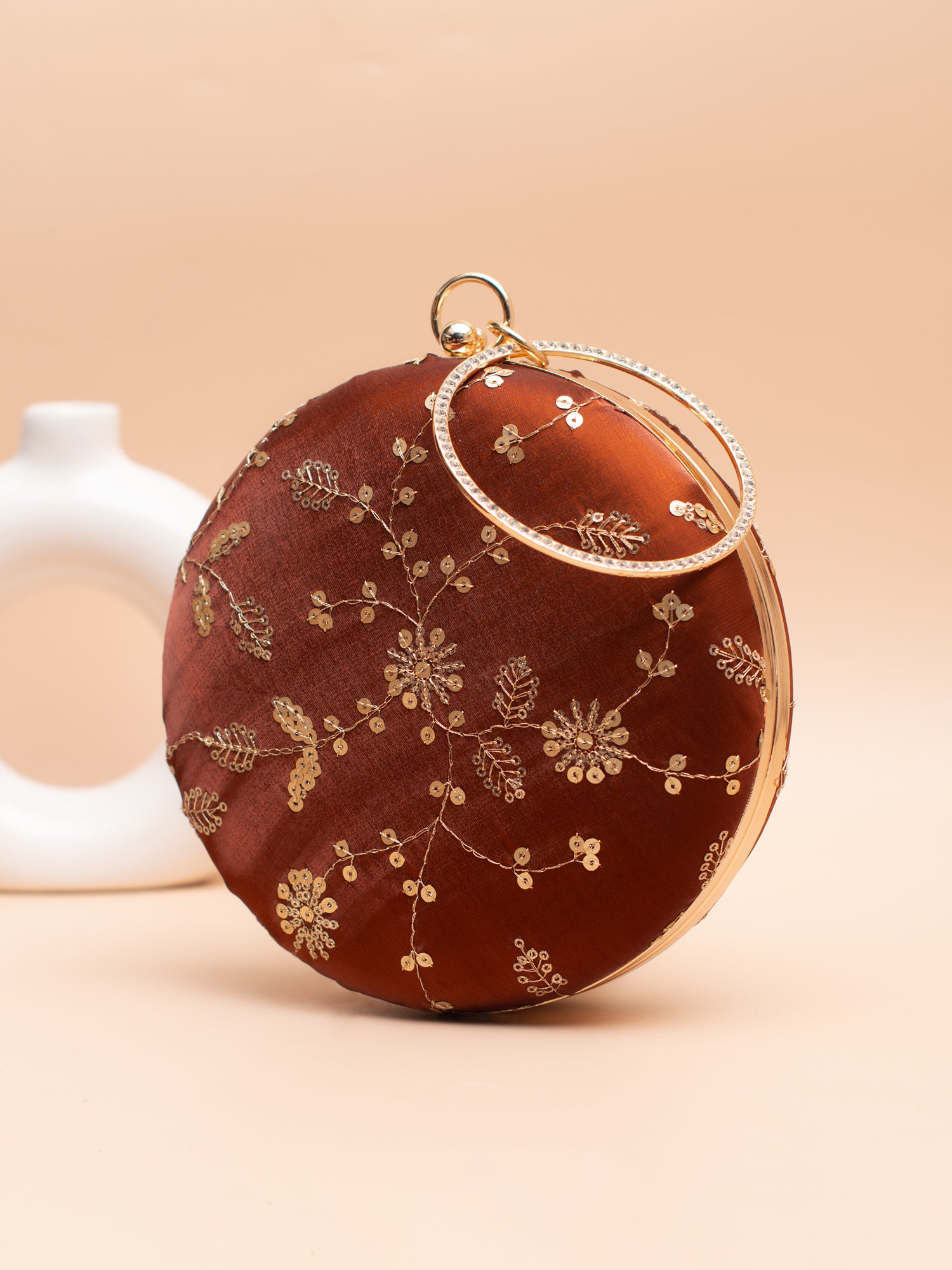 Artklim Copper Brown with Golden Floral Embroidery
