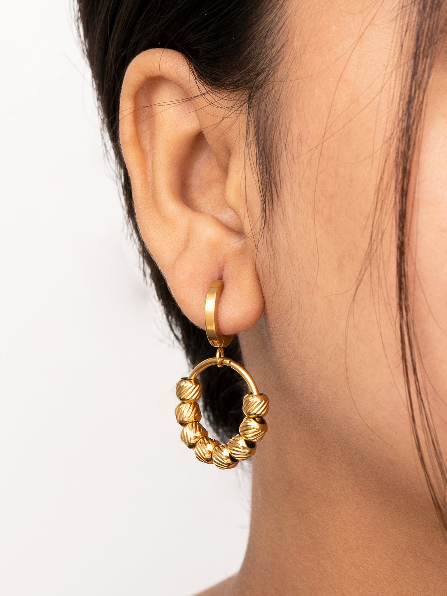 Artklim Textured Bead Hoop Anti-Tarnish Earrings