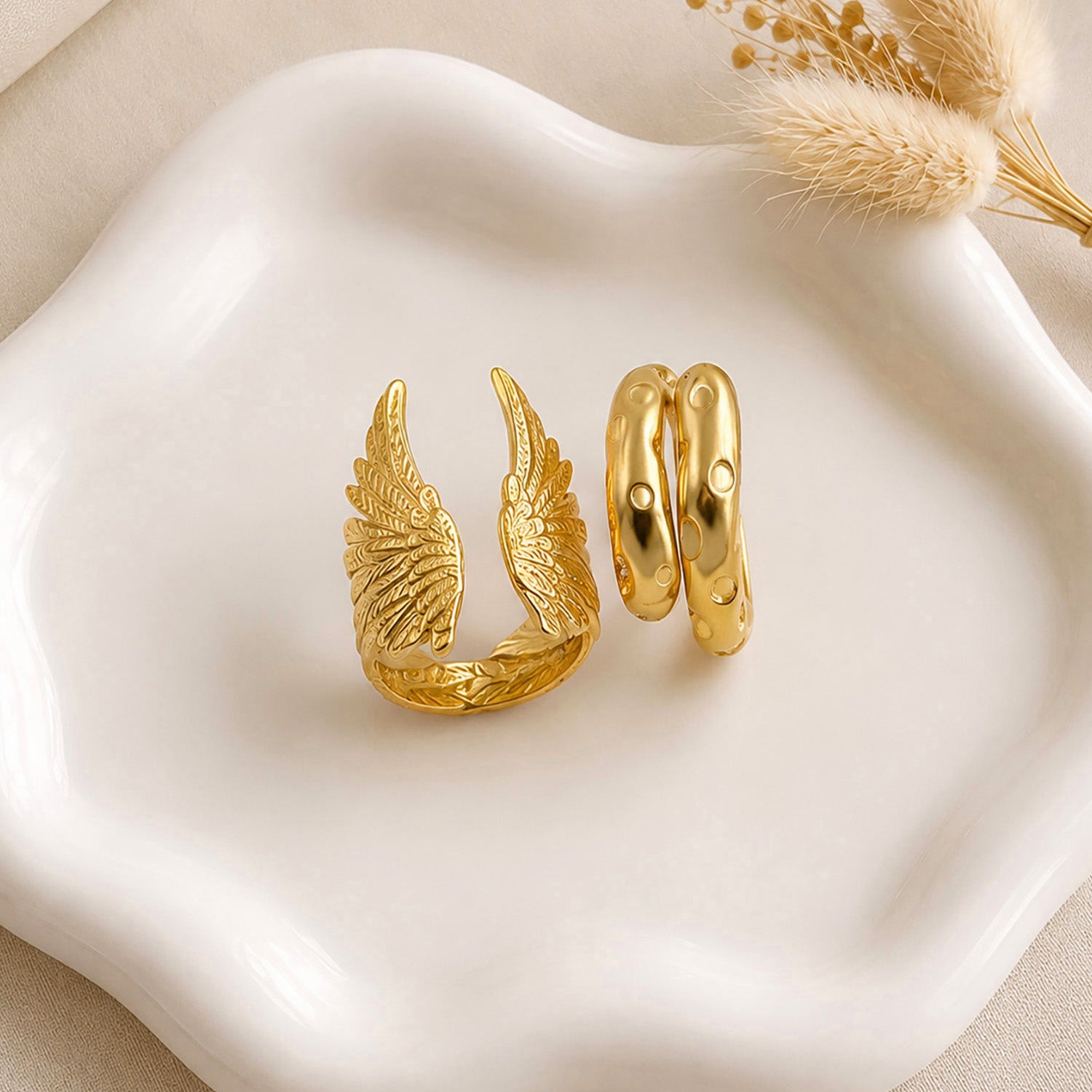 Artklim Angel Wing Ring Duo Adjustable Anti-Tarnish Ring