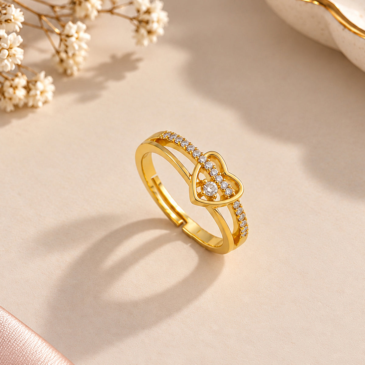 Artklim Heart Crystal Gold-Tone Anti-Tarnish Ring