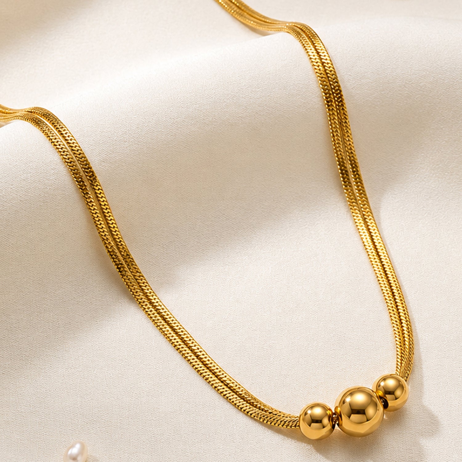Artklim Elegant Gold Bead Snake Chain  Anti-tarnish Necklace
