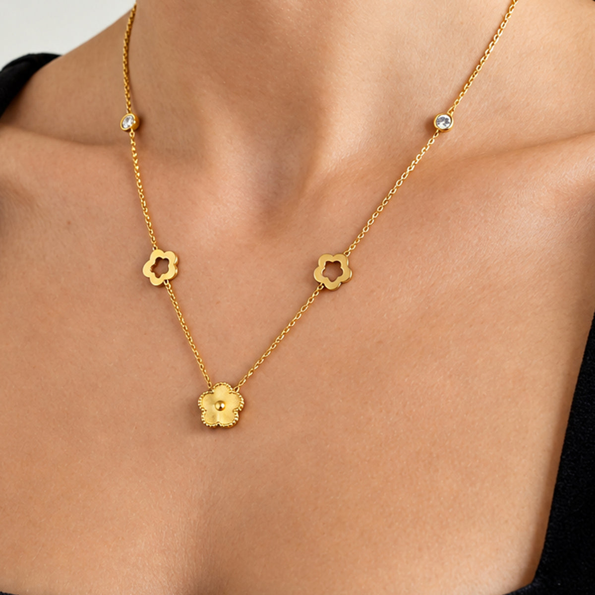 Artklim Golden Floral Charm Crystal Anti-Tarnish Pendant Necklace