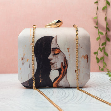 Artklim Two Faces Abstract Love Printed Clutch