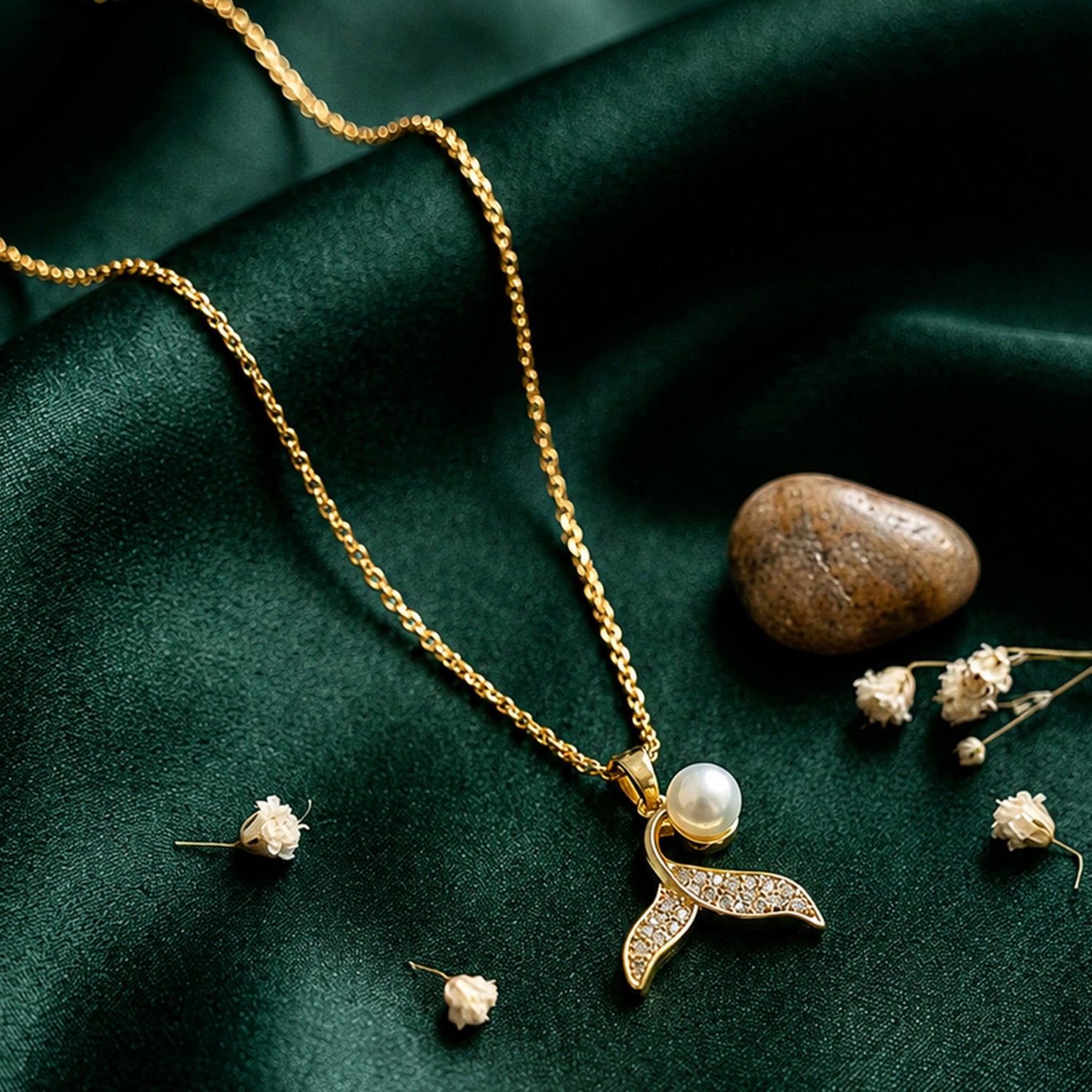 Artklim Pearl Ribbon Elegance Anti-Tarnish Pendant Necklace
