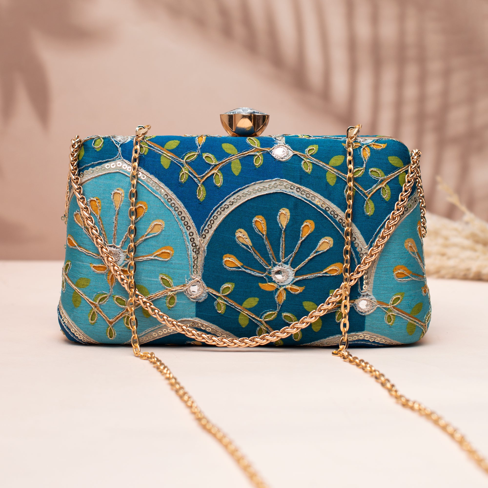 Artklim Royal Blue Floral Clutch