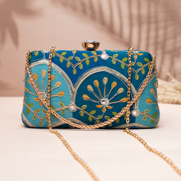 Artklim Royal Blue Floral Clutch