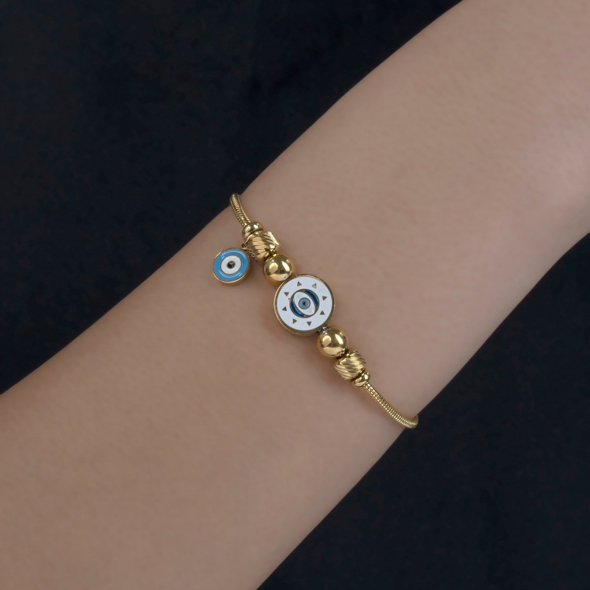 Artklim Gold Plated Evil Eye With Golden Beads Bracelet