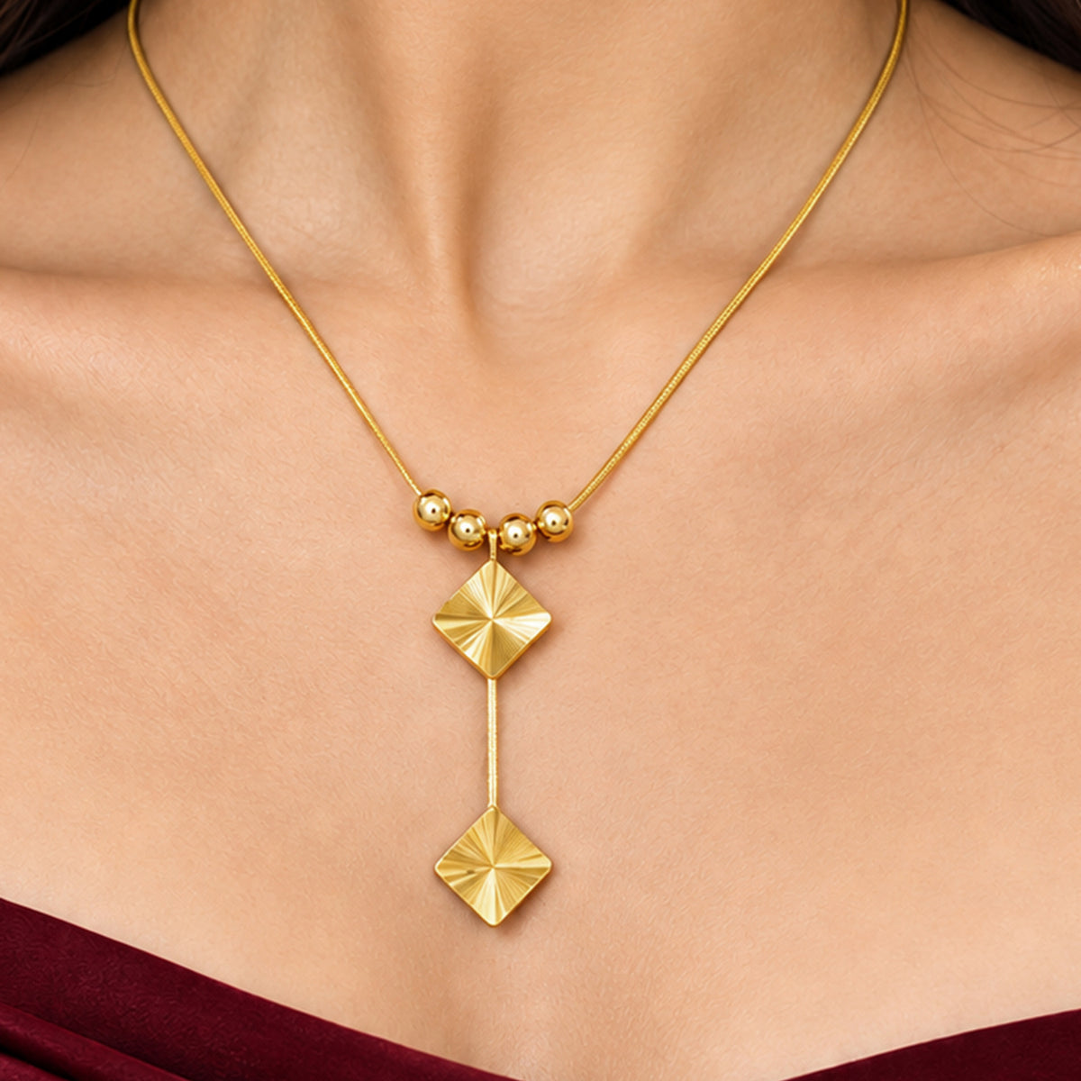 Artklim Golden Geometric Double Drop Pendant Anti-Tarnish Pendant Necklace