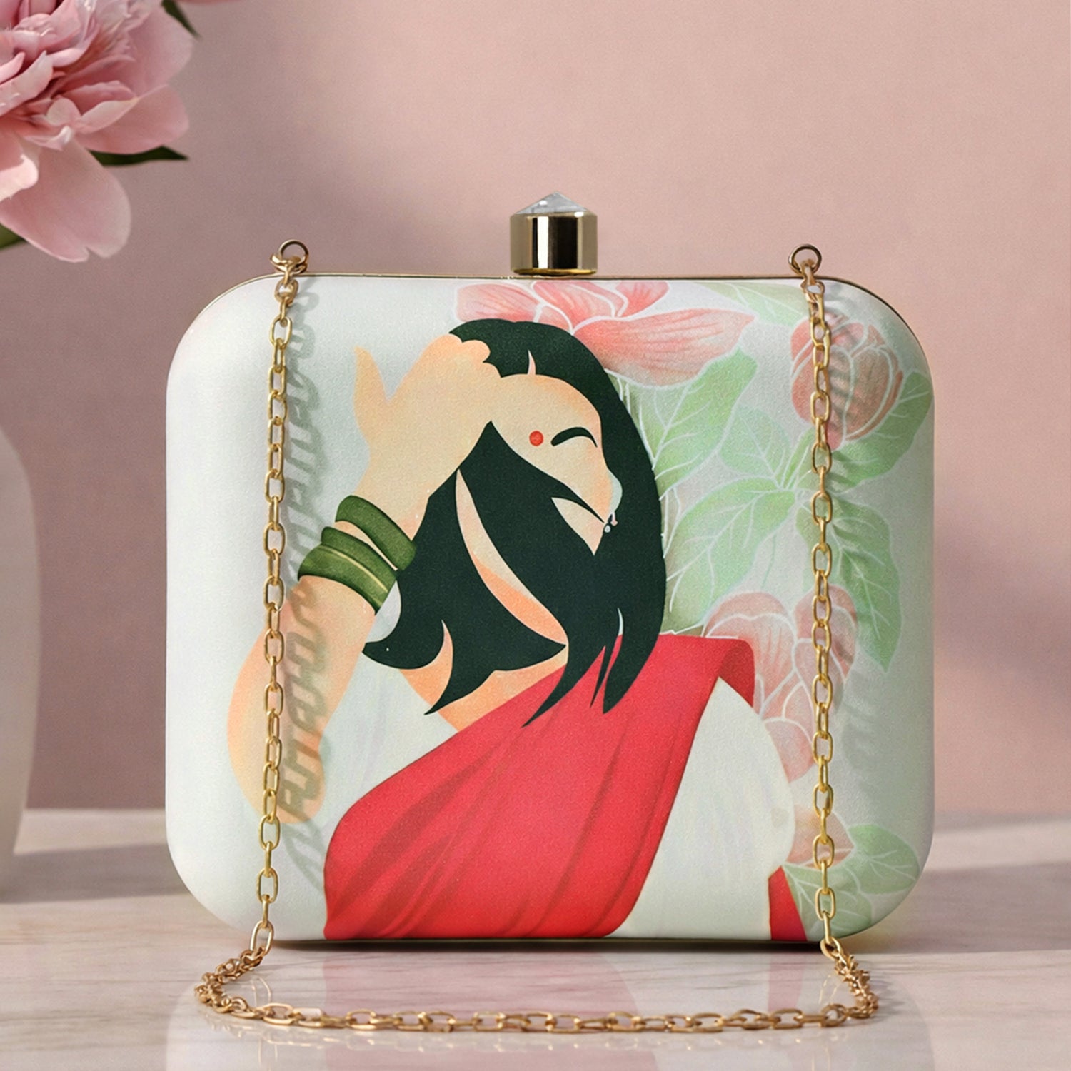 Artklim Red Saree Indian Women Printed Clutch