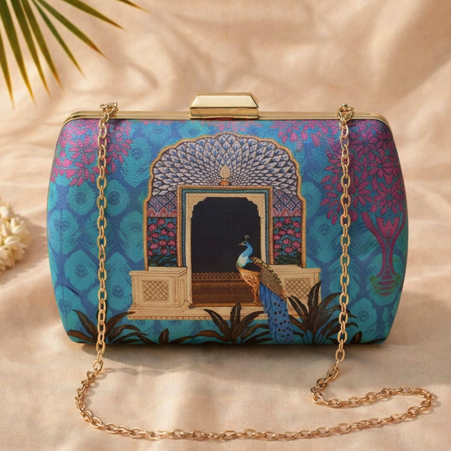 Artklim Peacock Printed Clutch