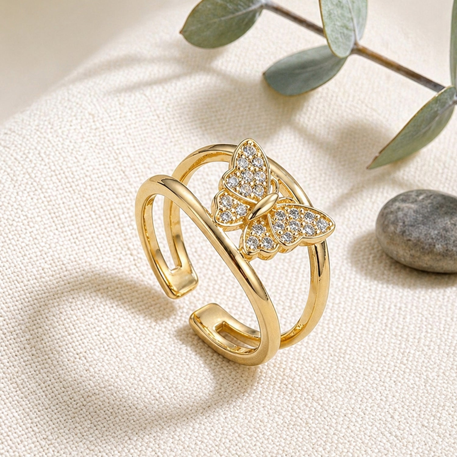Artklim Gold Butterfly Crystal Wings  Anti-Tarnish Ring
