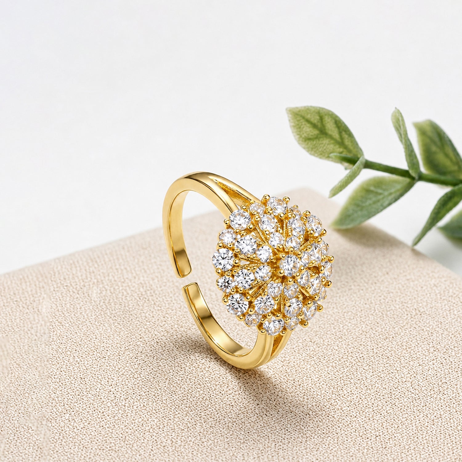 Artklim Radiant Crystal Bloom Cluster  Anti-Tarnish Ring