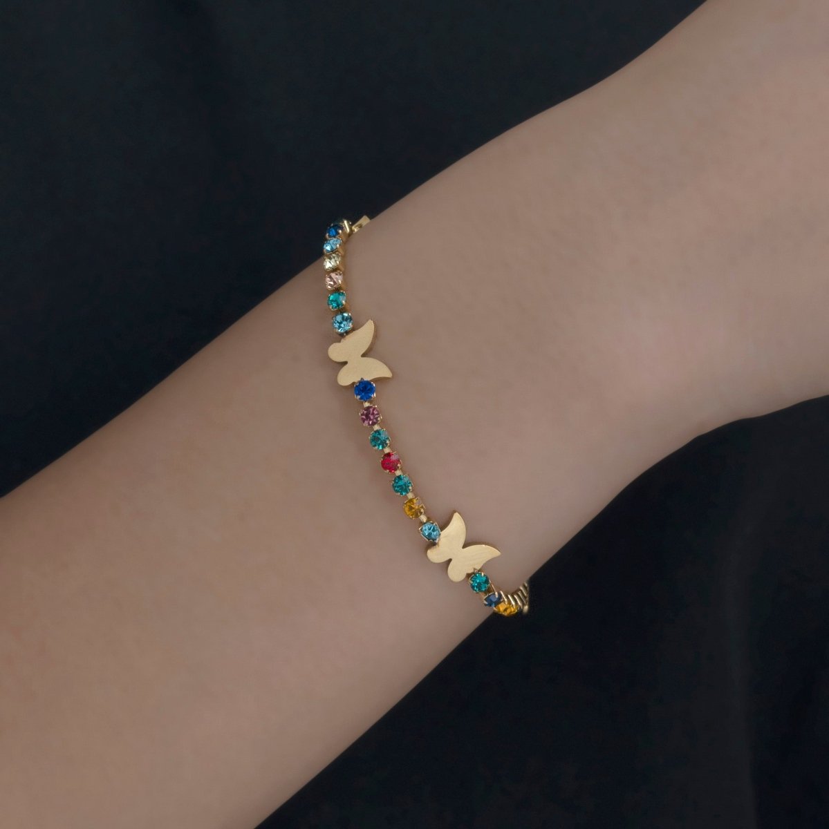 Artklim Golden Plated Multicolored Stones Butterfly Bracelet