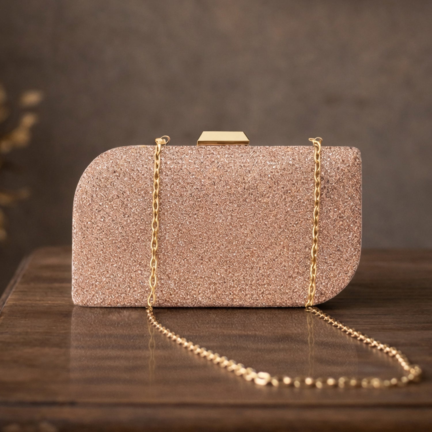 Artklim Rose Gold Glitter Embroidery Clutch