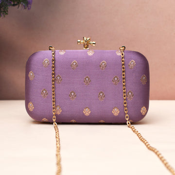 Artklim Lavender Royale Gold-Motif Embroidered Clutch