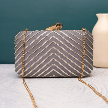 Artklim Gota Patti Grey Chevron Glam Clutch
