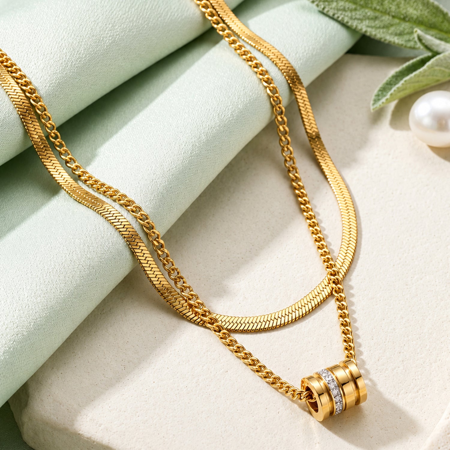 Artklim Crystal Barrel Layered Gold Anti-Tarnish Pendant Necklace