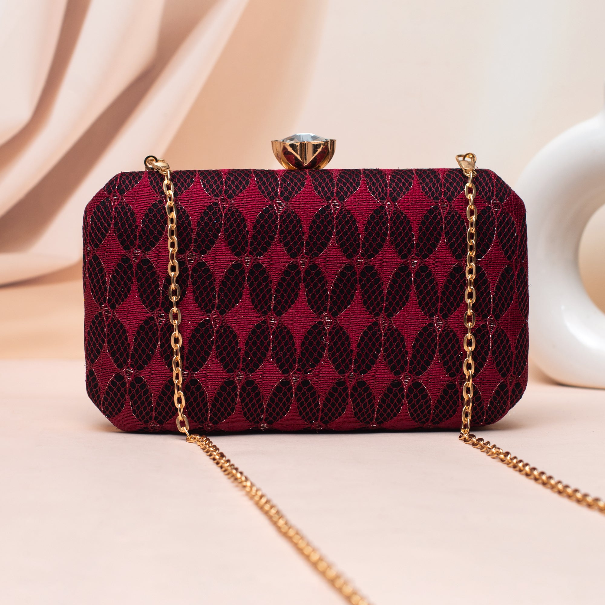 Artklim Maroon Patterned Embroidery Clutch