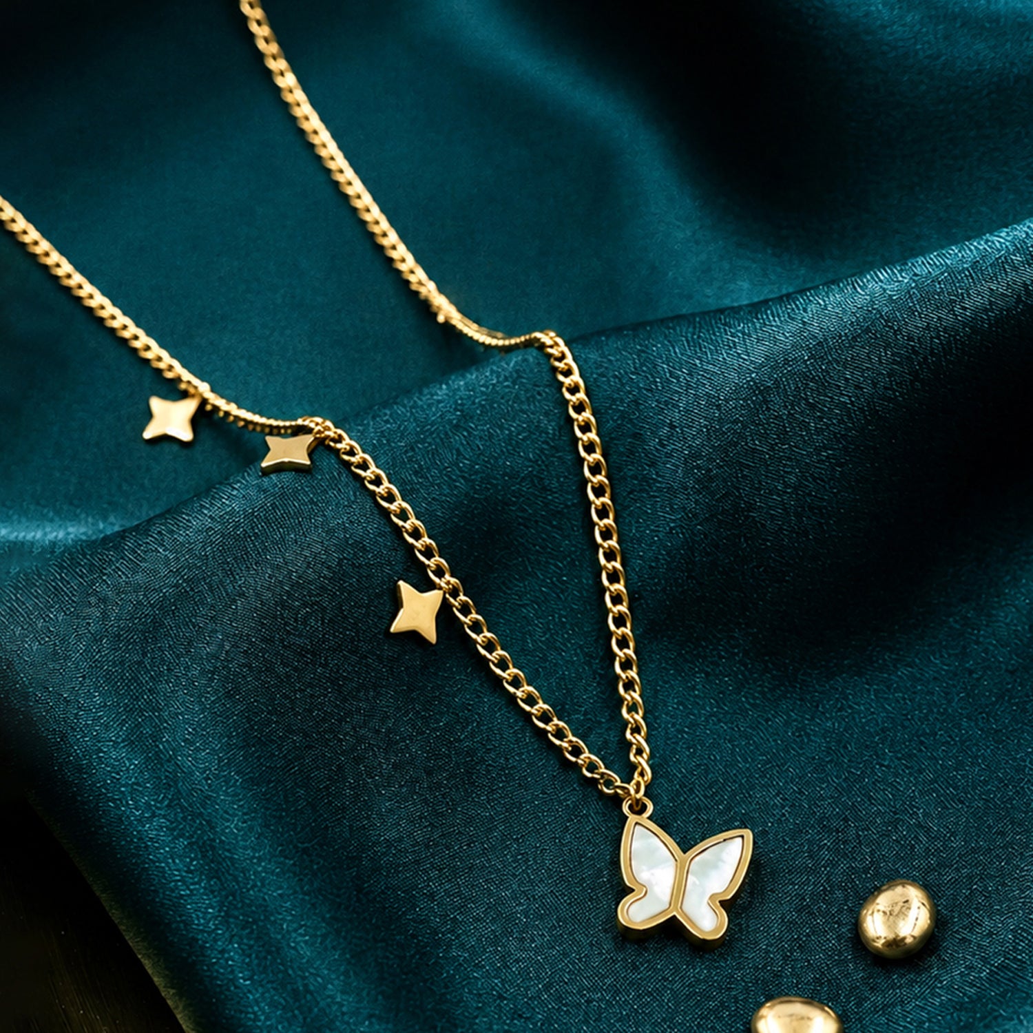 Artklim Mother of Pearl Butterfly Drop Anti-Tarnish Pendant Necklace