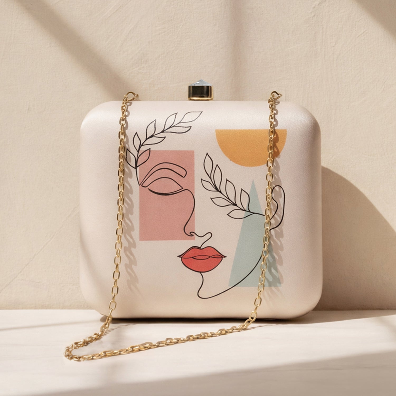 Line Art Portrait Printed Clutch