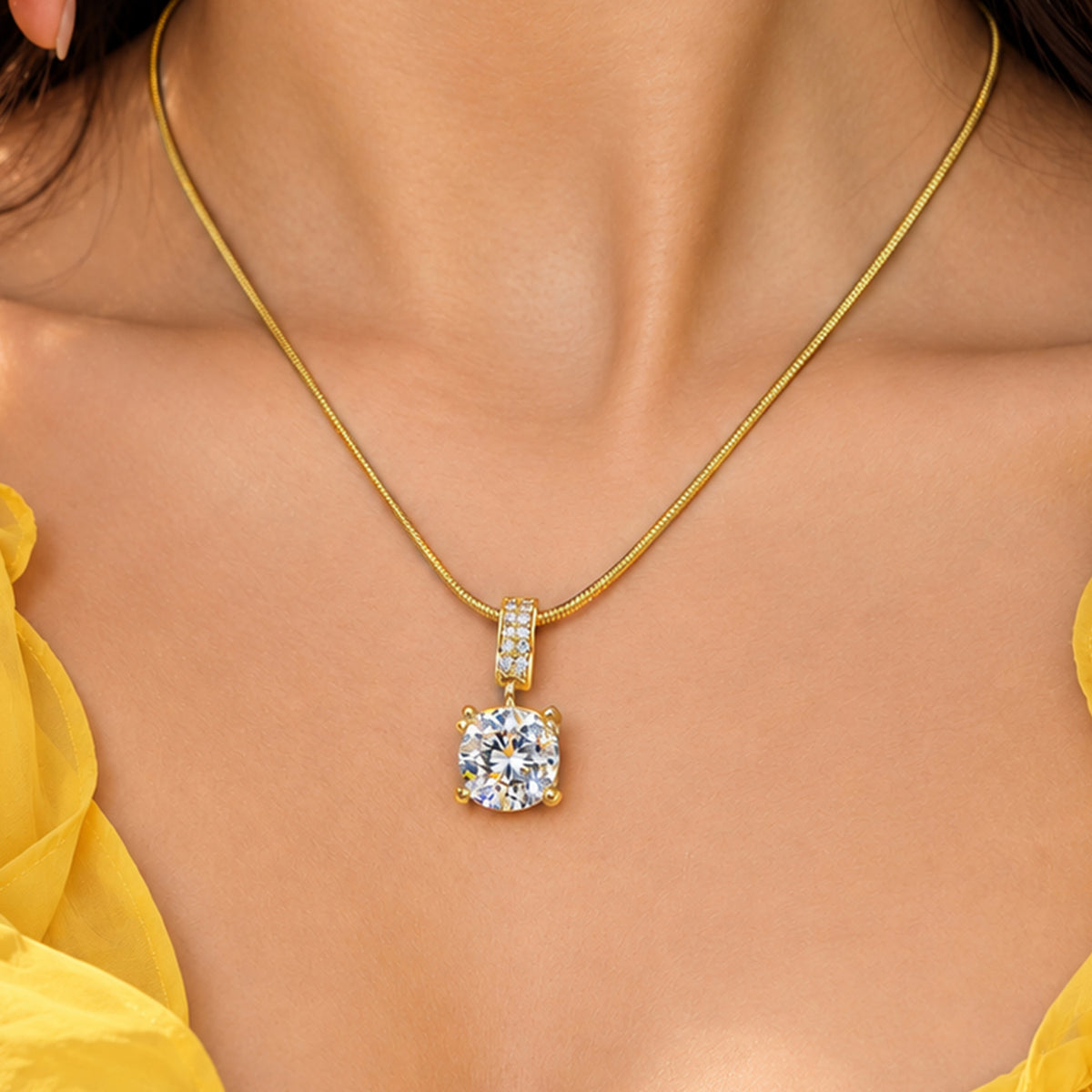 Artklim Brilliant Round Cut Crystal Gold-Tone Anti-Tarnish Pendant Necklace