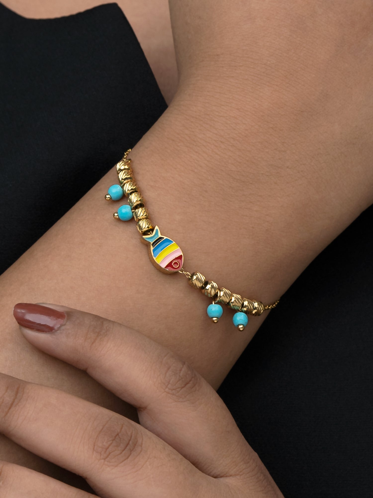 Artklim Gold Plated Anti Tarnish Rainbow Bead Charm Bracelet