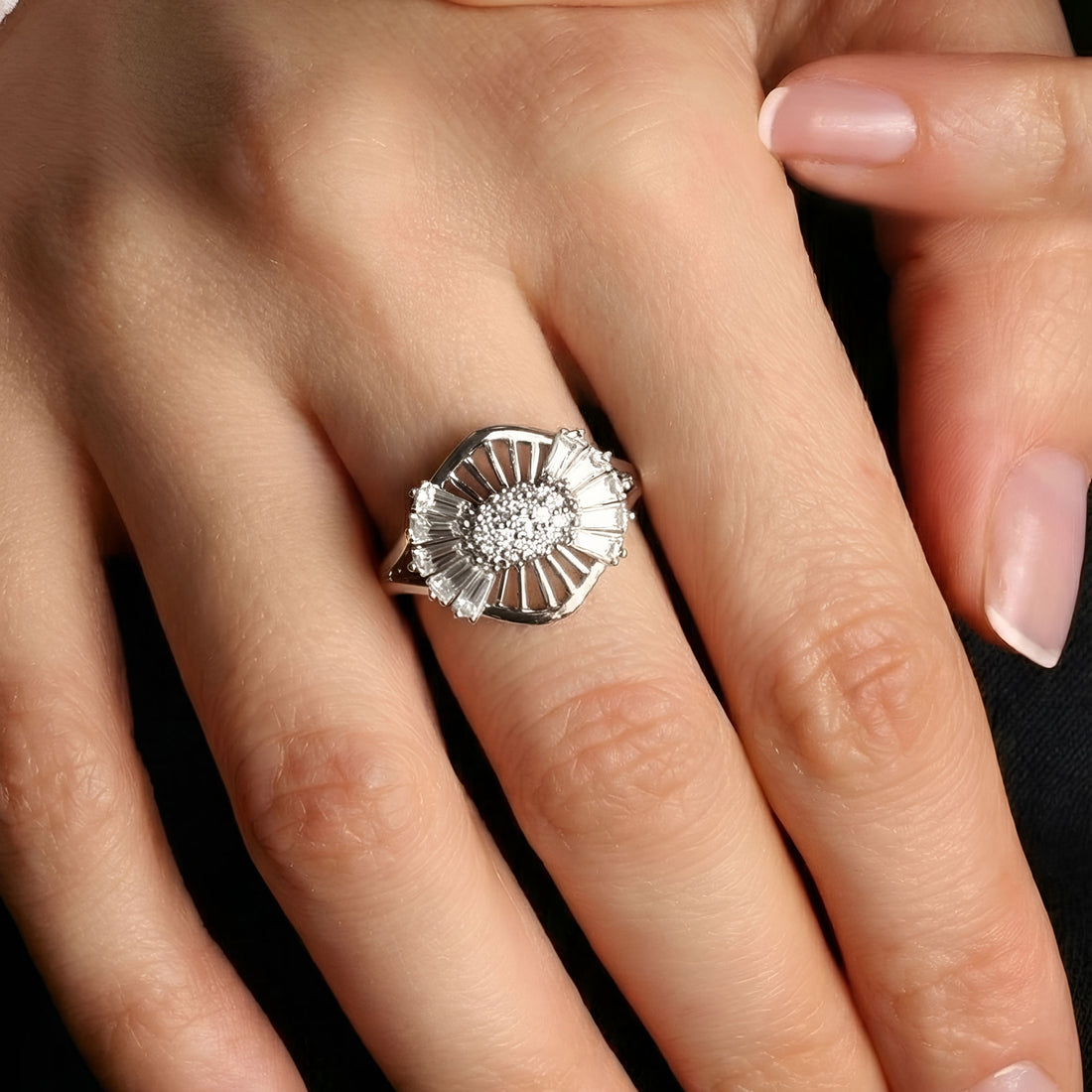 Artklim Silver-Tone Starburst Anti-Tarnish Ring