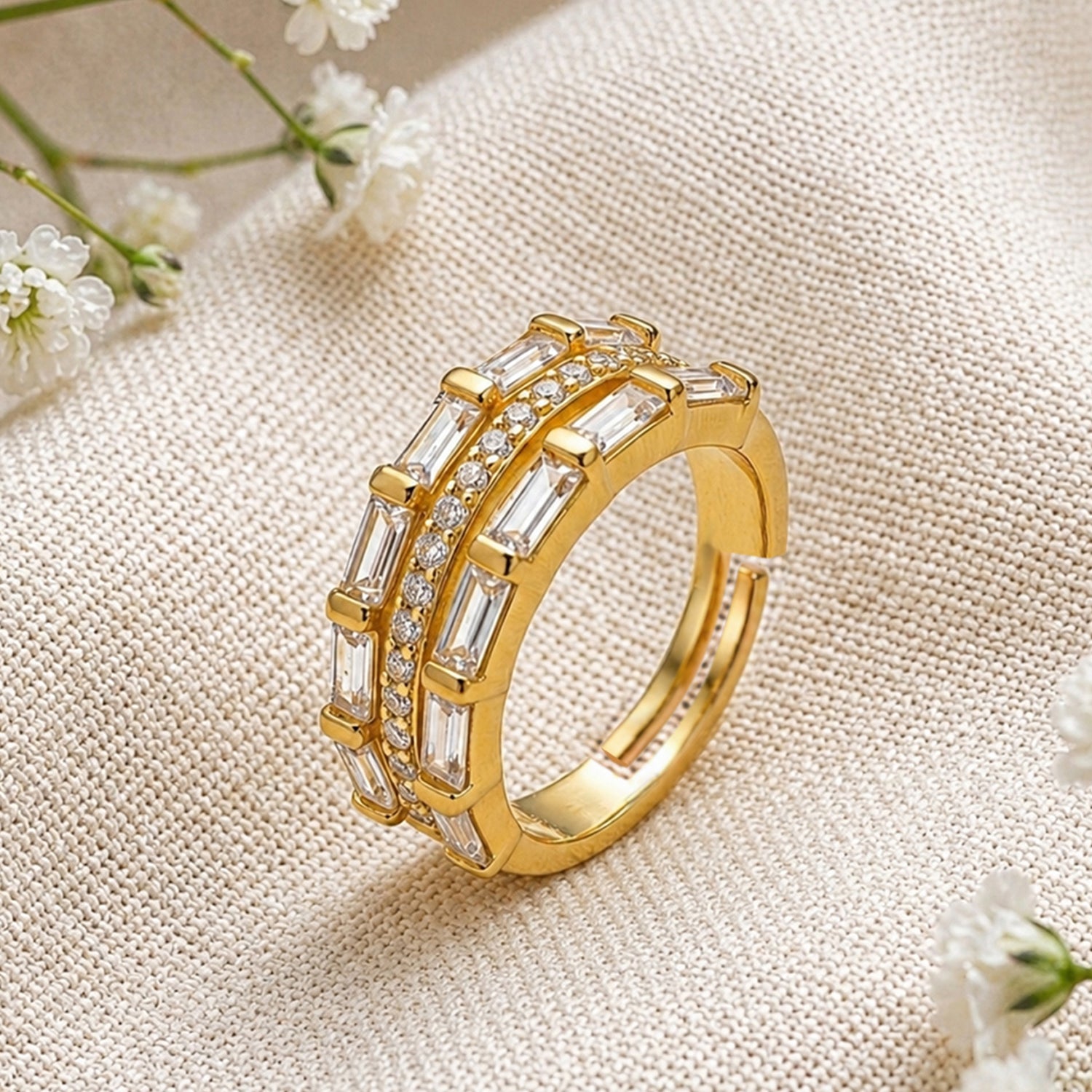 Artklim Triple Band Baguette Stone Anti-Tarnish Ring