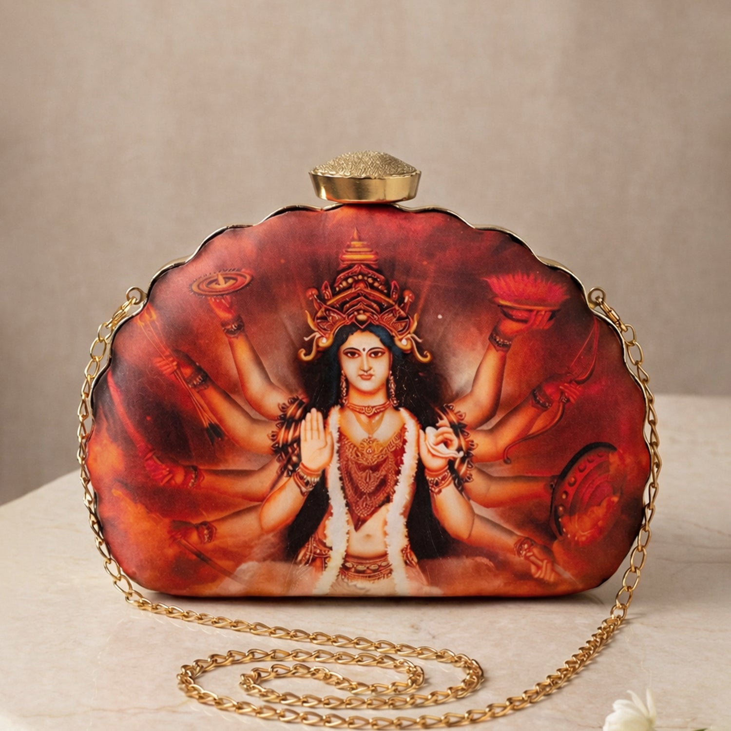 Artklim Goddess Durga Printed D-Shape Clutch