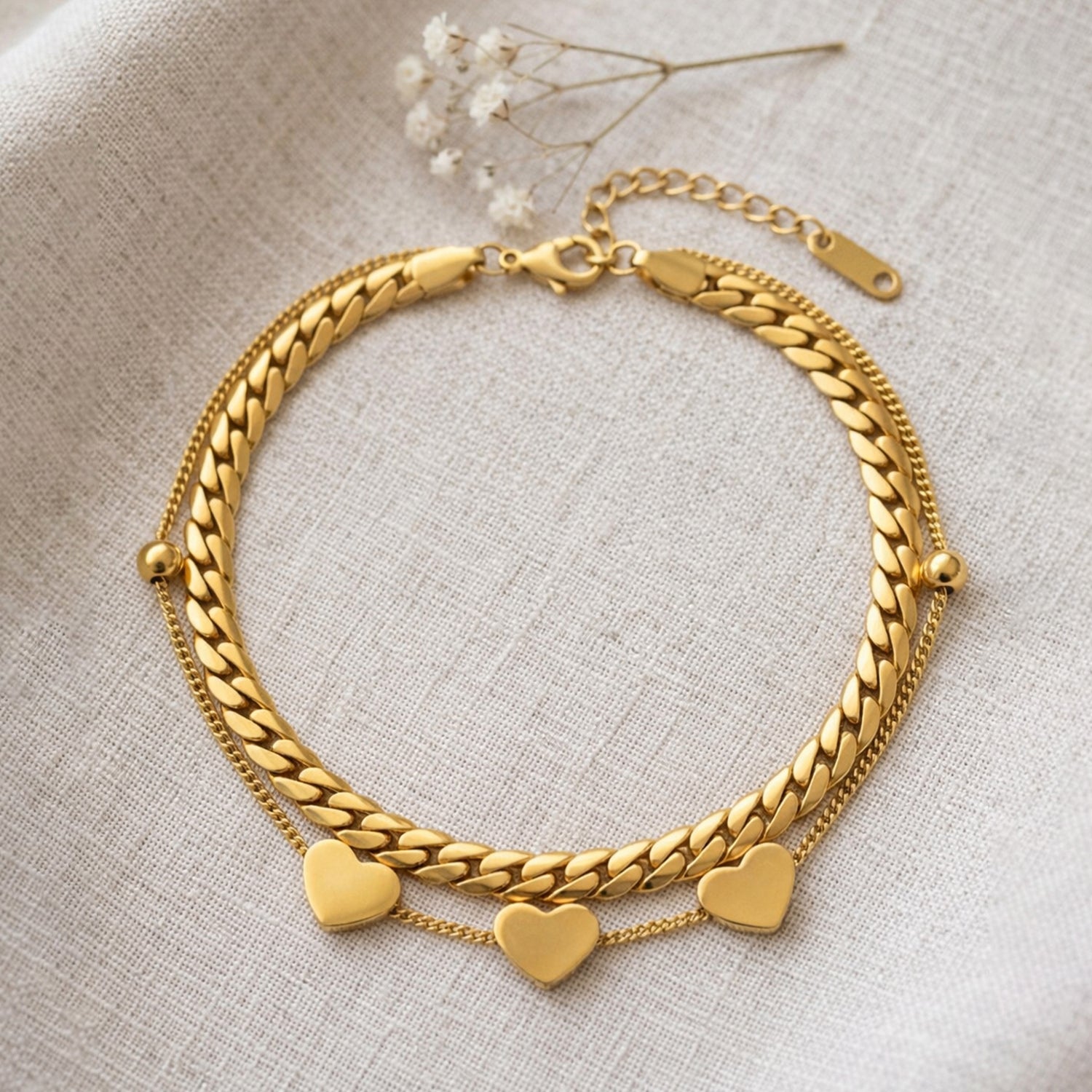 Artklim Minimal Heart Cuban Chain Gold Bracelet Anti-tarnish