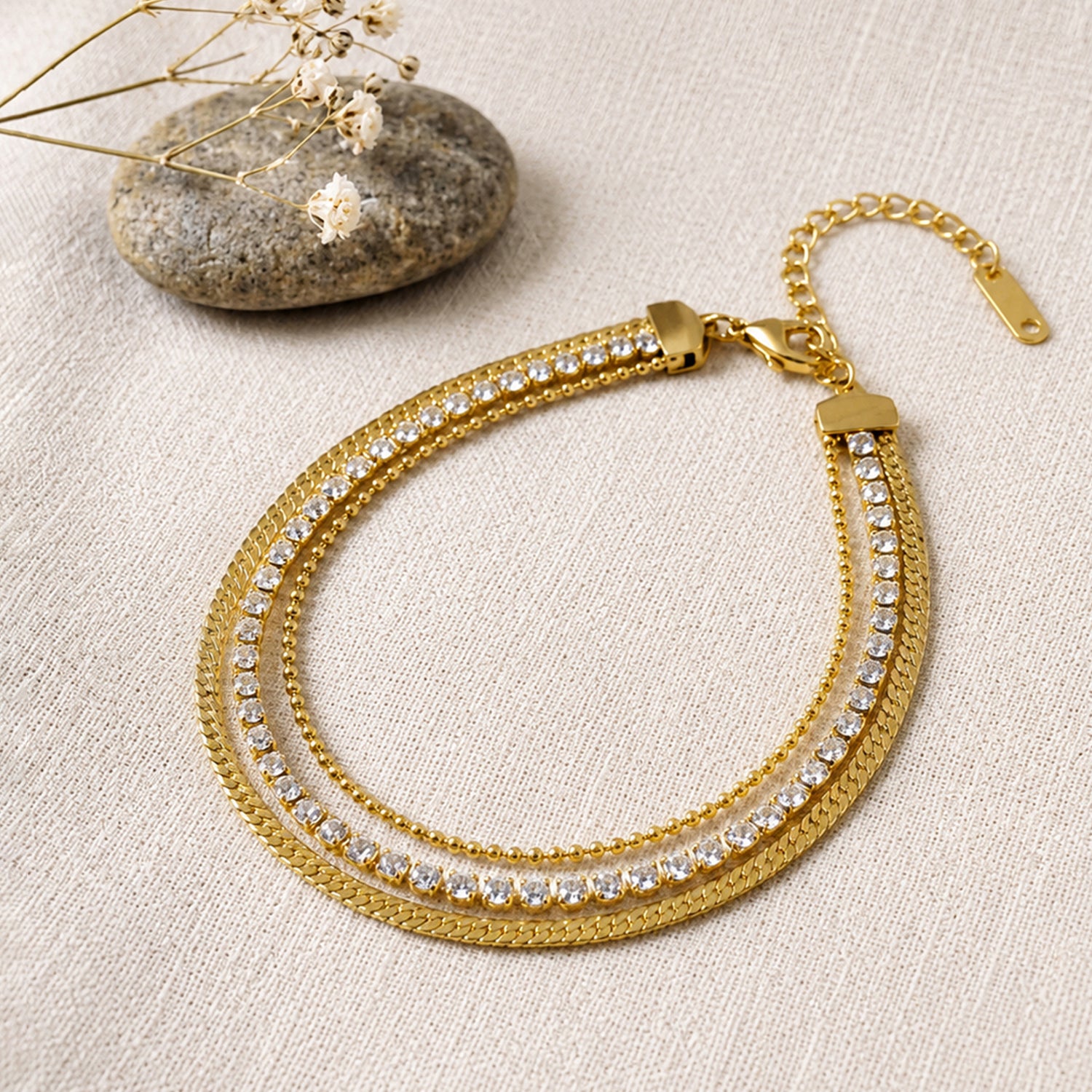 Artklim Gold Plated Double Layer Crystal Chain Anti-Tarnish Bracelet