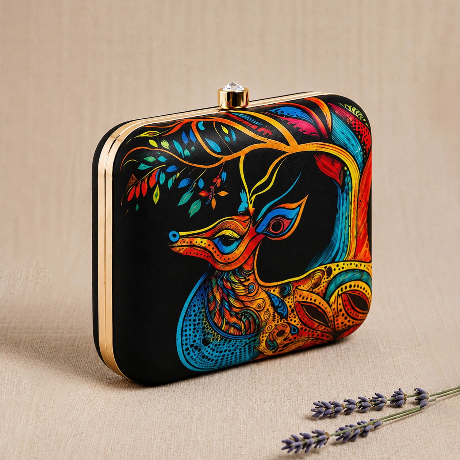 Artklim Peacock Printed Designer Clutch