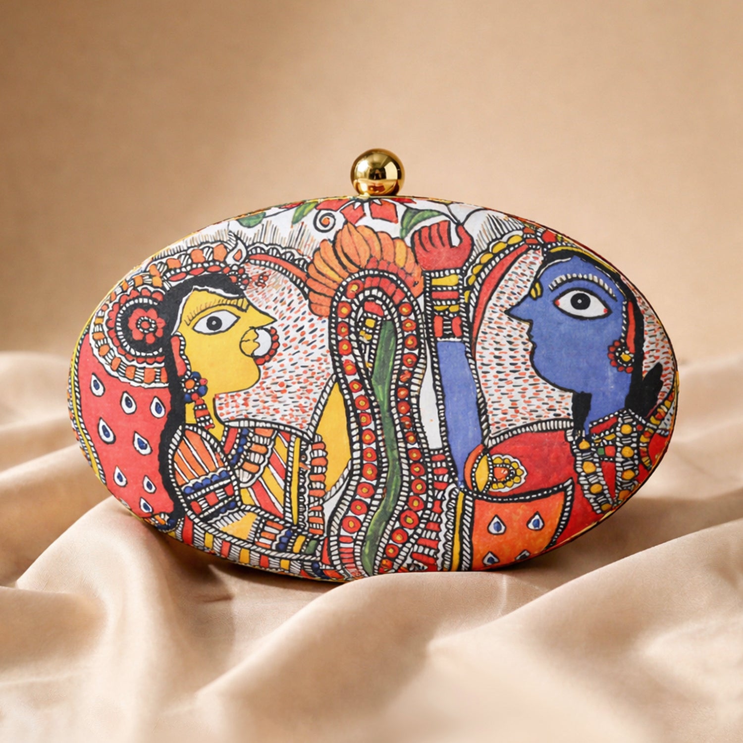 Artklim Madhubani Printed D-shape Clutch