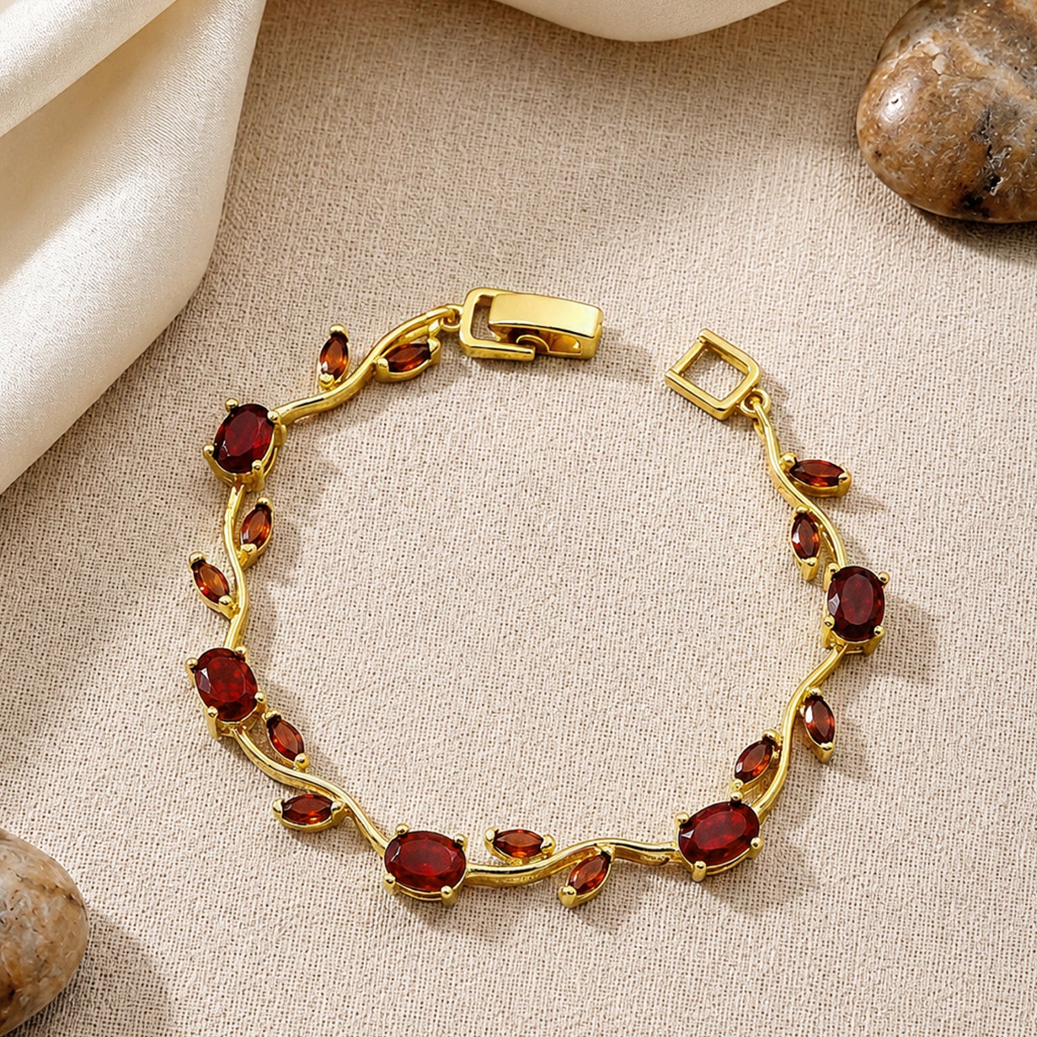 Artklim Ruby Red Vine Gemstone Gold Anti-Tarnish Bracelet