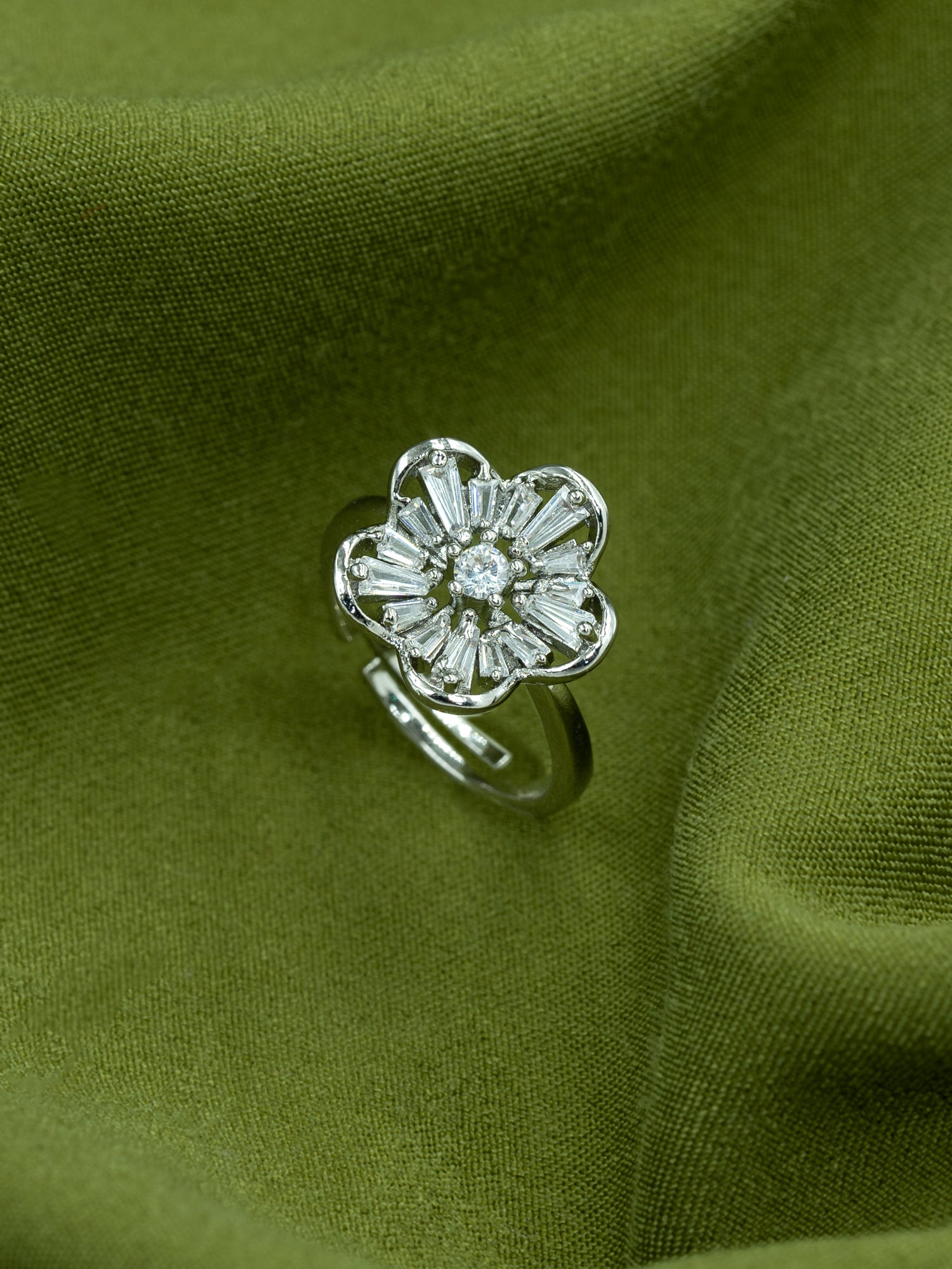 Artklim Sliver- Tone Blossom Glow Anti-Tarnish Ring