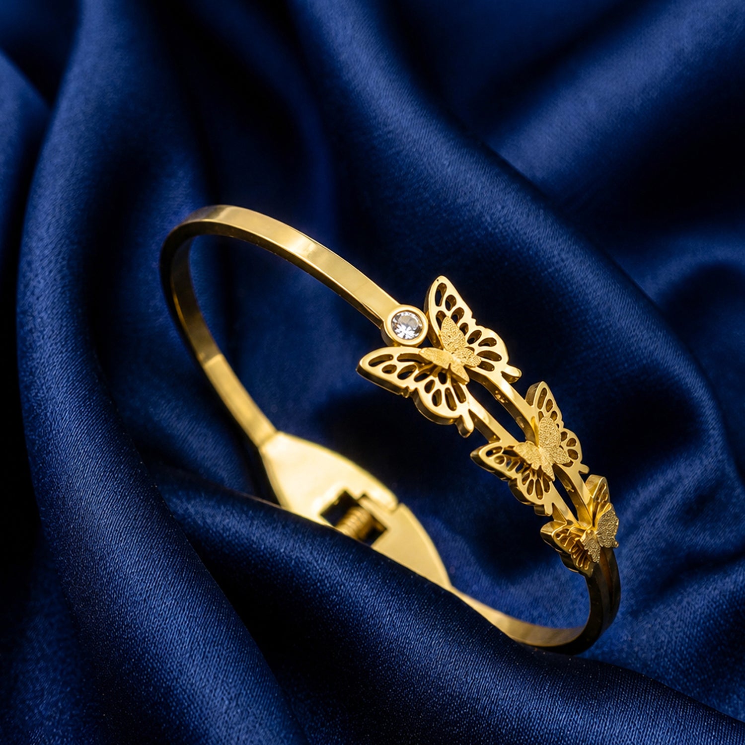 Artklim Crystal Butterfly Trio Anti-Tarnish Bangle Bracelet