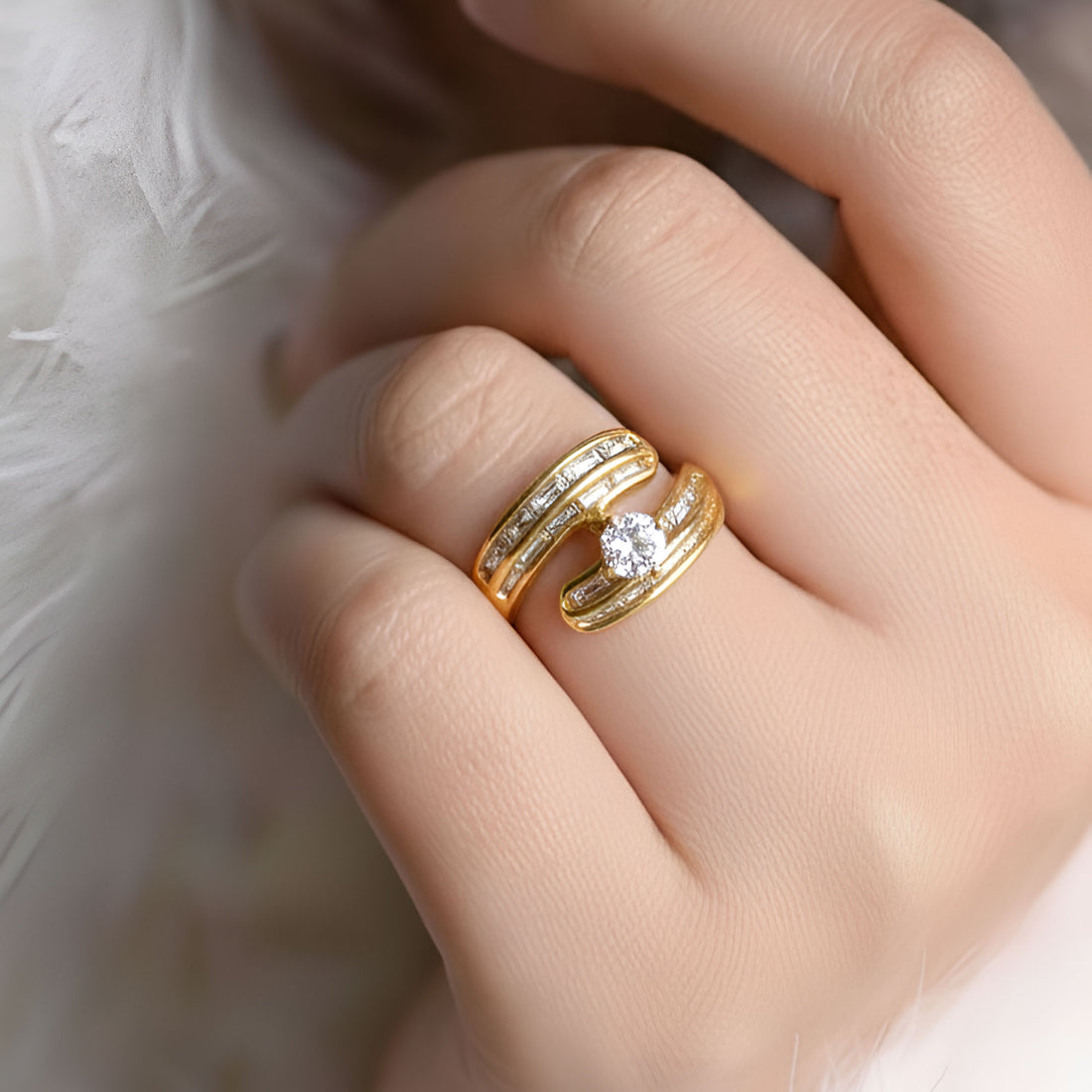 Artklim Gold-Plated Orbit Crystal Design Anti-Tarnish Ring