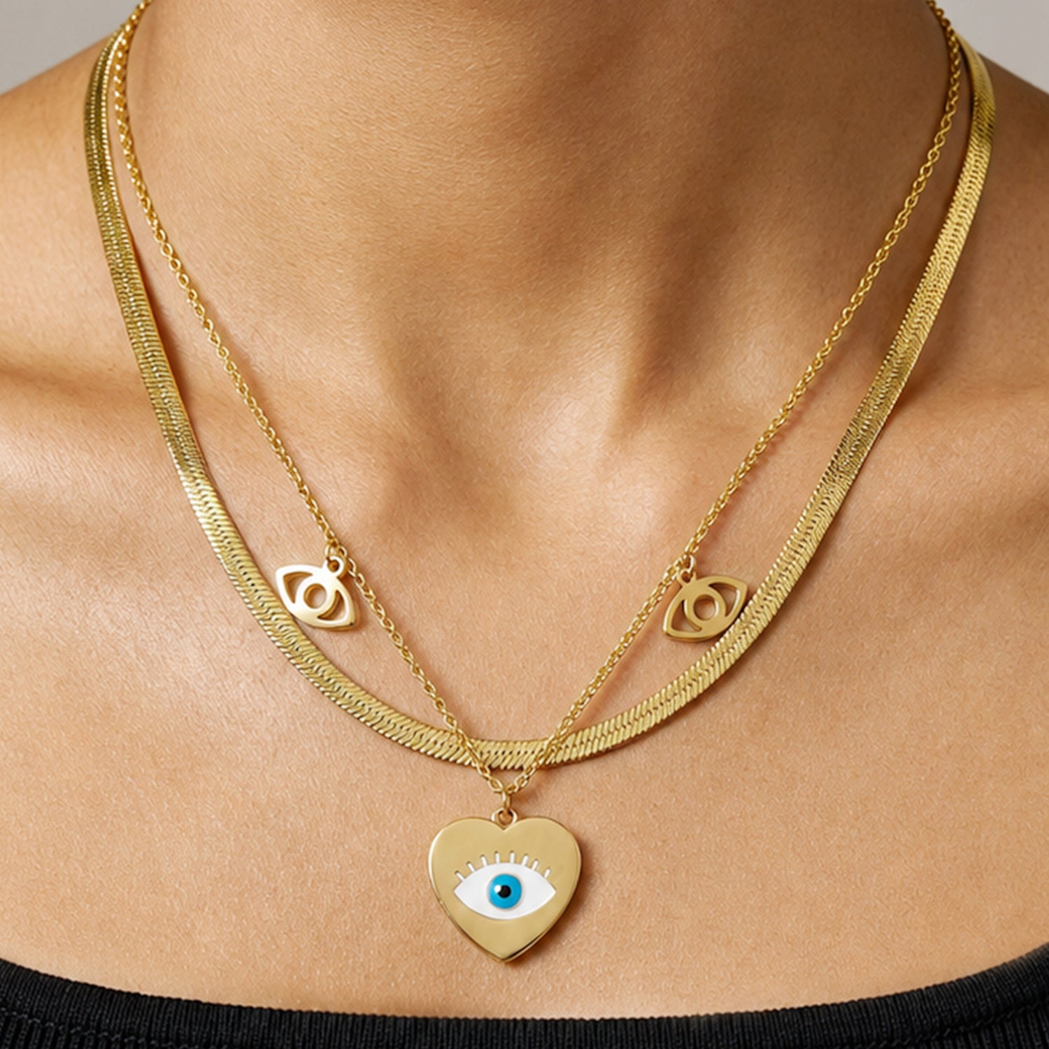Artklim Heart Evil Eye Layered Anti-Tarnish Pendant Necklace